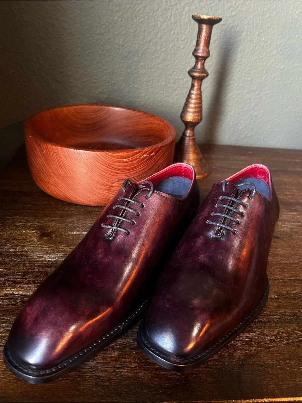 Men's Burgundy Leather Derby Dress Shoes